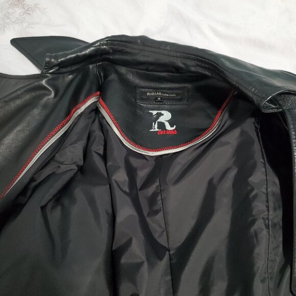 Vintage RUDSAK Black Leather Trench Coat | Double Breasted | Rare Est. 1994 Logo - Picture 6 of 7